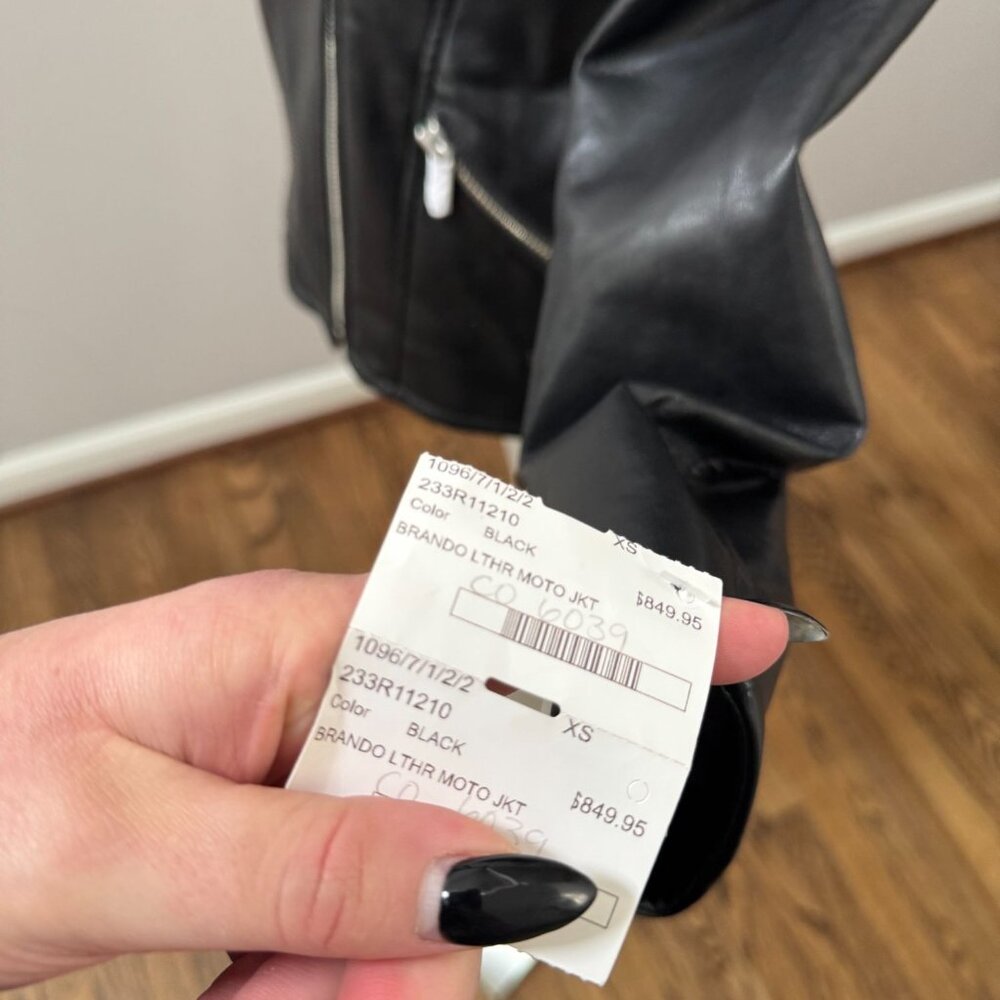 NWT AS by DF Brando Recycled Leather Boyfriend Moto Jacket Black Size XS No Belt - Picture 3 of 5